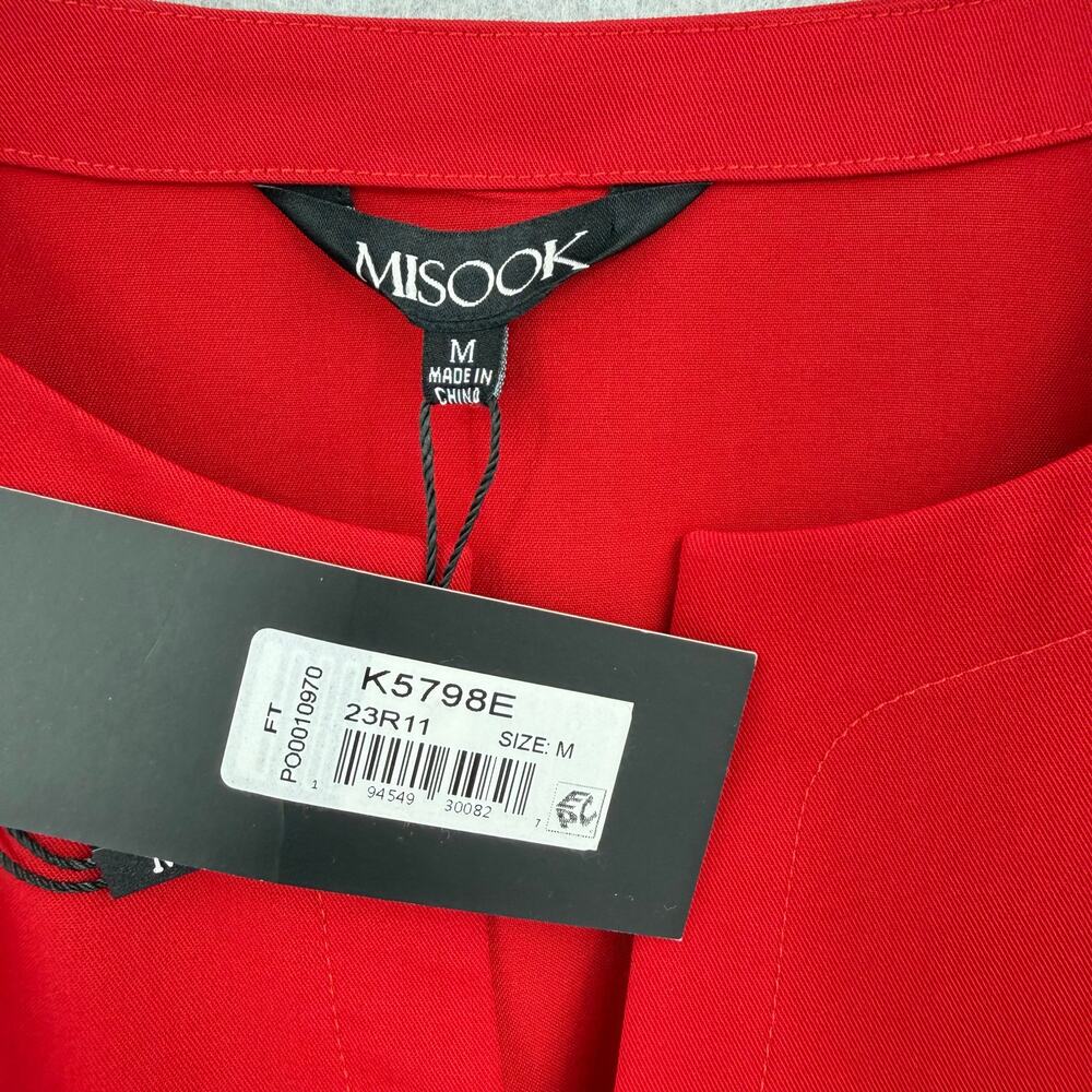 Misook NWT Solid Bold Red Tiered Split V-Neck Short Sleeve Maxi Shift Dress - Picture 9 of 11